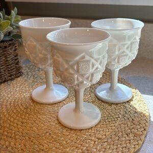 (3) Vintage Westmoreland "Old Quilt" Milk Glass Water Goblets